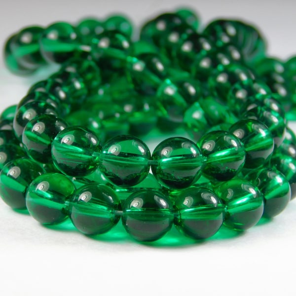 11 Inch Strand - 8mm Round Transparent Teal Green Glass Beads - Green Glass - Glass Beads - Jewelry Supplies - Craft Supplies