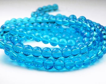 6-Piece Sterling Silver Aquamarine Glass Beads - European Charm Bracelet Blue White
