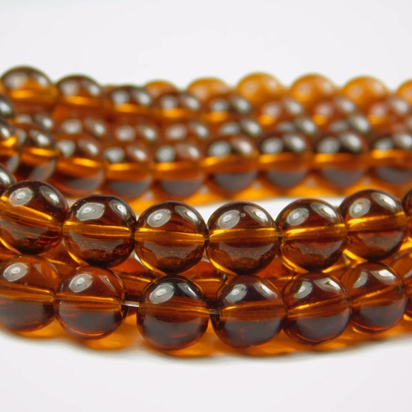 11 Inch Strand - 8mm Round Transparent Dark Topaz Glass Beads - Topaz Glass - Glass Beads - Jewelry Supplies - Craft Supplies