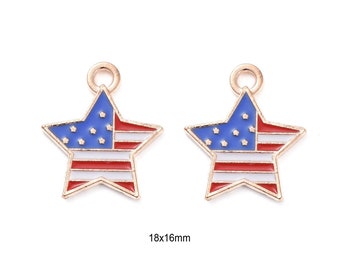 5 Pieces - 18x16x2mm Enamel And Alloy American Flag Star Charms - Red White Blue - Patriotic - Jewelry Supplies