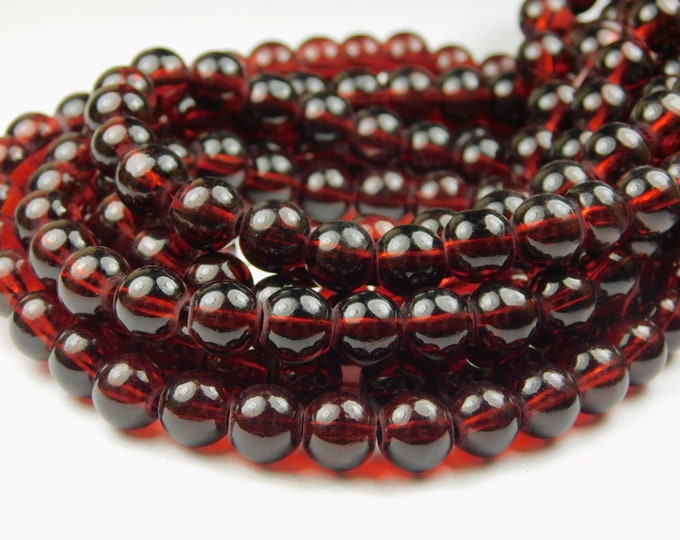 15 Inch Strand - 8mm Round Transparent Dark Red Glass Beads - Red Glass ...