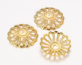 100 Pieces - 13x2mm Golden Filigree Iron Bead Caps - Bead Caps - Findings - Jewelry Supplies - Craft Supplies