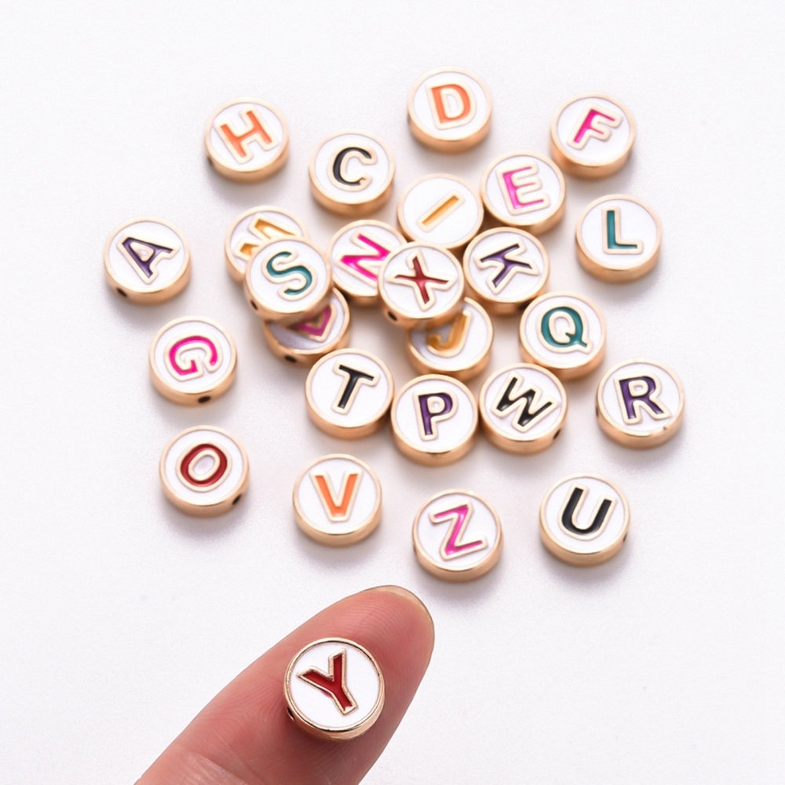 10mm Flat Round Enamel and Alloy Letter Beads - Pick Your Letter ...