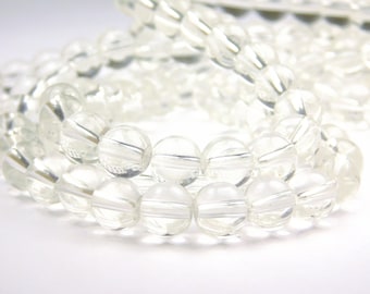 15 Inch Strand - 8mm Round Transparent Clear Glass Beads - Clear Glass - Glass Beads - Jewelry Supplies - Craft Supplies