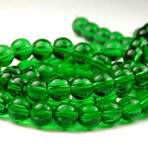 15 Inch Strand - 8mm Round Transparent Green Glass Beads - Green Glass - Glass Beads - Jewelry Supplies - Craft Supplies