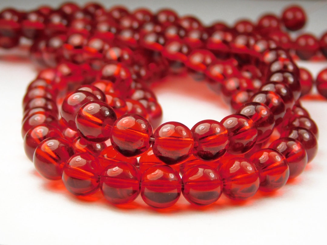 12 Inch Strand 8mm Round Transparent Ruby Red Glass Beads Etsy