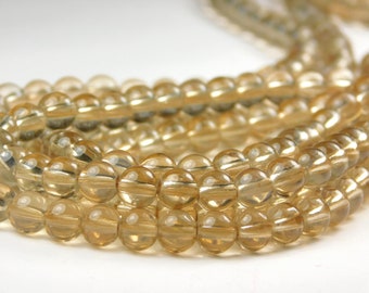 15 Inch Strand - 6mm Round Transparent Bisque Glass Beads - Beige Glass - Glass Beads - Jewelry Supplies - Craft Supplies