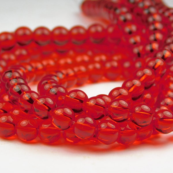 11 Inch Strand - 6mm Round Transparent Red Glass Beads - 1/3/5 Strands - Red Glass - Glass Beads - Jewelry Supplies - Craft Supplies