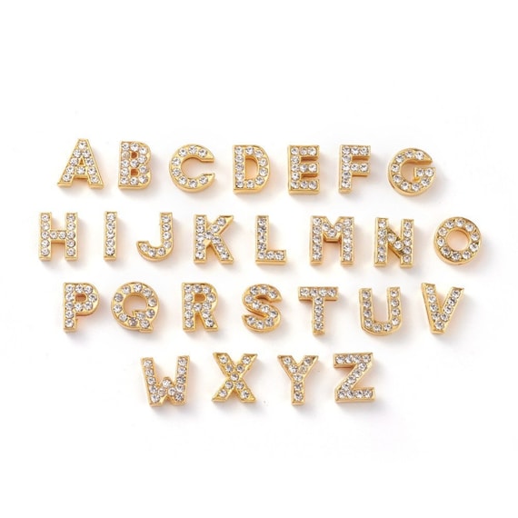 12mm Gold Alloy Rhinestone Letter Beads Slide Charms Pick Your Letter  Alphabet Beads Spacer Beads Jewelry Supplies 