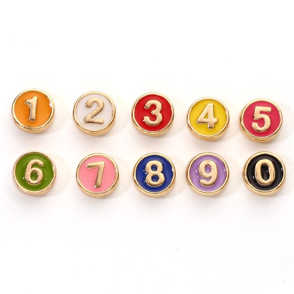 8mm Flat Round Enamel And Alloy Number Beads - Pick Your Number - Metal Beads - Spacer Beads - Jewelry Supplies