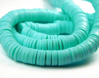 15 Inch Strand - 8x1mm Turquoise Blue Polymer Clay Heishi Beads - Disc Beads - Polymer Clay - Jewelry Supplies