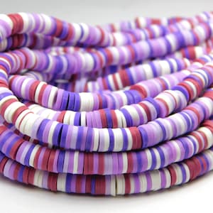 15 Inch Strand - 6x1mm Mixed Color Polymer Clay Heishi Beads - Lilac Mix - Disc Beads - Polymer Clay - Jewelry Supplies