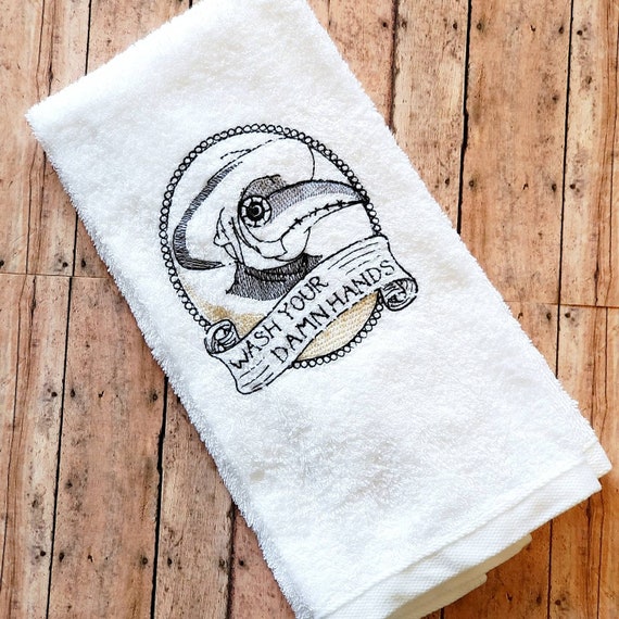 Plague Doctor Wash Your Damn Hands Towel Funny Bathroom Decor