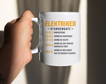 Electrician mugs, gift for the electrician, gift ideas for electricians, electrician - hourly rate, mug with print, funny mugs