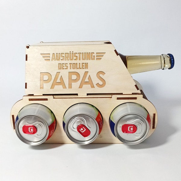 Lustiges Geschenk für Papa, Papa, Bier Panzer aus Holz, Bier Waffen Panzer Ausrüstung des tollen Papas Panzer mit Gravur