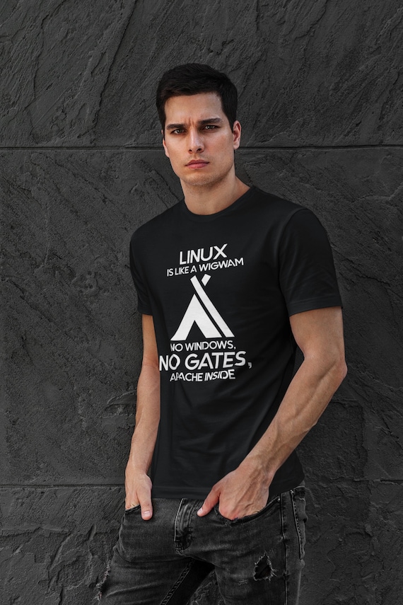 T-Shirt mit Sprüchen, Humor T-Shirts, bedrucktes T-Shirt, Fun T-Shirts für den Mann, Informatik T-Shirts,  Linux is like a wigwam