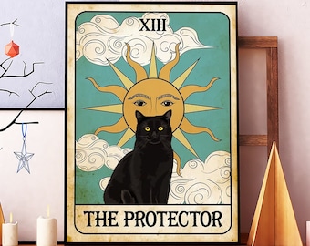 Targa In Latta Gatto Nero “The Protector” – Cartello Vintage 20x30 Cm Per Arredo Casa E Cucina