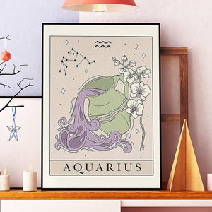 Unframed Bohe Constellation Aquarius Vintage Poster, Aquarius Zodiac Art, Aquarius Sign, Gifts For Aquarius, Astrology , Aquarius Born Gift