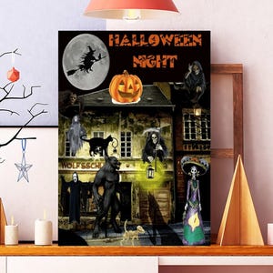 Unframed Halloween Monsters Poster, Haunted House Wall Art, Vintage Horror Movie Print, Spooky Halloween Decor, Monster Wall Art, Scary Home