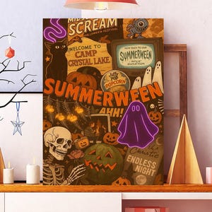 Unframed Summerween Spooky Ghost Poster, Halloween In Summer Wall Art, Funny Skull Ghost Decor, Beach Halloween Poster, Spooky Season