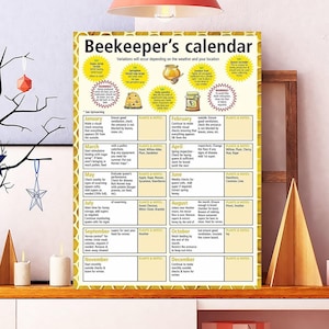Unframed Beekeeper&#39;s Calendar Poster, Beekeeper Knowledge Poster, Honey Bee Lover Gift, Beehive Guide Chart Wall Art, Knowledge Poster