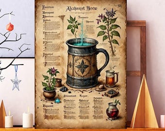 Unframed Alchemists Brew Halloween Poster, Magical Potion Wall Art, Mystic Alchemy Decor, Fantasy Lab Print, Witchcraft Artwork