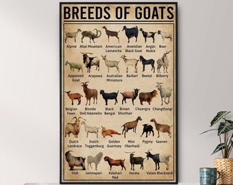 Affiche de races de chèvres, cadeau d'amant de chèvre, impression d'art de chèvre, affiche vintage de connaissance, art de chèvre, décor à la maison, art de mur d'éducation, décor de ferme