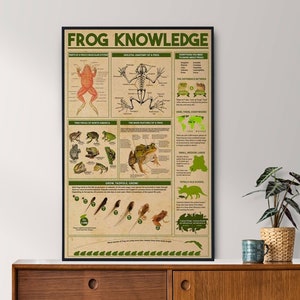 Póster vintage de conocimiento sobre ranas sin marco, regalo para amantes de las ranas, todo sobre las ranas, póster vintage de conocimiento, arte del conocimiento, hogar, educación