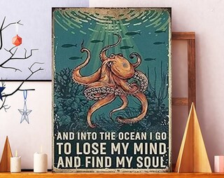 Targa In Metallo Vintage 20x30 Cm Con Frasi Motivazionali In Inglese "And Into The Ocean I Go" - Decorazione Murale Retrò Per Pub, Garage, Salotto E Ufficio