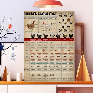 Unframed Chicken Knowledge Poster, Vintage Poultry Illustration Wall Art, Breeds Of Chicken Poster,Chicken Types Poster, Farmhouse