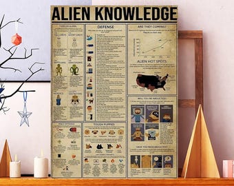 Póster de conocimiento extraterrestre sin marco, póster de tipos de extraterrestres, arte mural de ciencia ficción, decoración extraterrestre, póster espacial, obra de arte ovni, regalo literario