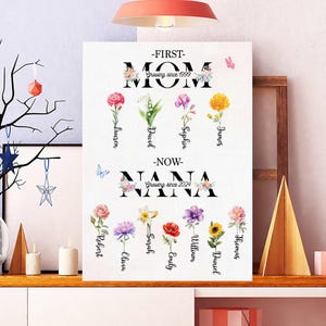 Unframed Personalized Birth Month Flower Print, First Mom Now Grandma Custom Poster, Personalized Birth Month Flowers Wall Art