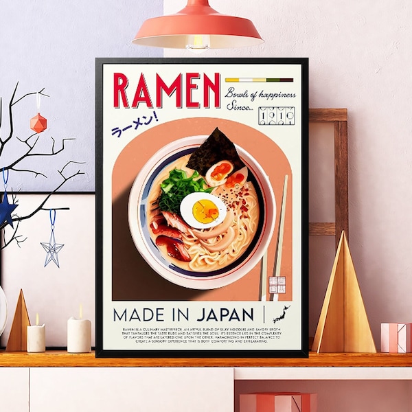 Animato Ramen Bowl Poster, Japanese Food Wall Art, Noodle Art Print, Tokyo Travel, Modern Kitchen Decor Print, Japanese Trinational Food Art
