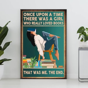 C'era una volta una ragazza che amava davvero i libri Poster vintage, regalo per amanti dei libri, regalo per topi di biblioteca, arte retrò per ragazze che leggono, casa