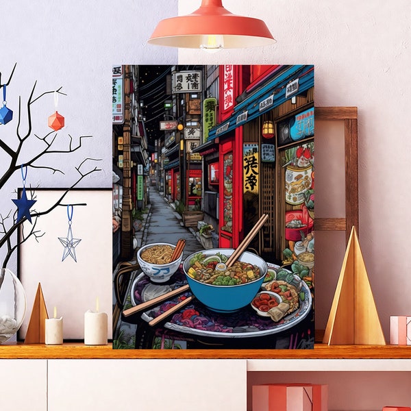 Ginza Street Noodle Poster, Japanese Food Tokyo Japan Giclée Art Print, Kitchen Art, Kitchen Poster, Japanese Art, Chef Print