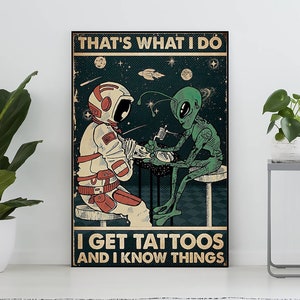 Poster vintage, poster di alieni e astronauti, regalo per gli amanti dei tatuaggi, idee regalo per tatuatori