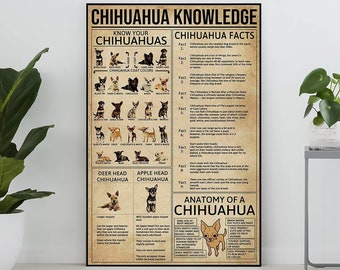 Chihuahua Knowledge affiche vintage, Chihuahua Lover Gift, All About Chihuahua, Knowledge Poster, Knowledge Retro Art, Education Wall Decor