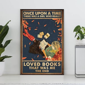 C'era una volta una ragazza che amava davvero i libri Poster vintage, regalo per amanti dei libri, regalo per topi di biblioteca, arte retrò per ragazze che leggono, casa
