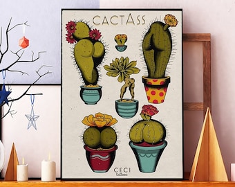 Affiche drôle de butin de cactus sans cadre, affiche de plante vintage pour chambre à coucher, affiche drôle de cactus de légume, art de cactus de champignon de carotte
