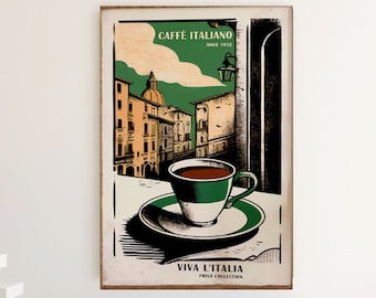Póster retro de café italiano sin marco, impresión de espresso italiano, cocina, impresión de café vintage, decoración de viaje italiana, arte de café retro