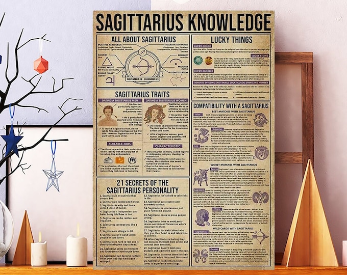 Unframed Sagittarius Knowledge Zodiac Vintage Poster, Astrology , Sagittarius , Sagittarius Horoscopes Sign, Sagittarius Zodiac Poster