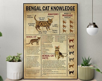 Ungerahmtes Bengal Katzen-Wissensplakat, Die Anatomie Einer Bengal-Katze, Katzen-Vintage-Plakat, Bengal-Plakat, Bengal-Druck, Katzenliebhabergeschenk, Katze