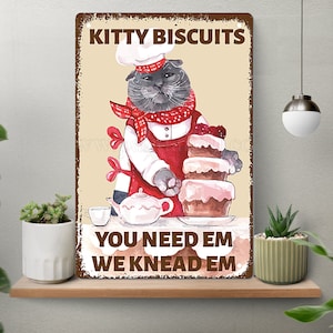 Kitty Biscuits We Knead Em You Need Em Poster, Poster vintage con gatti, Regalo per amanti dei gatti Love Baking Poster, Love Baking Poster, Arte della cucina da forno