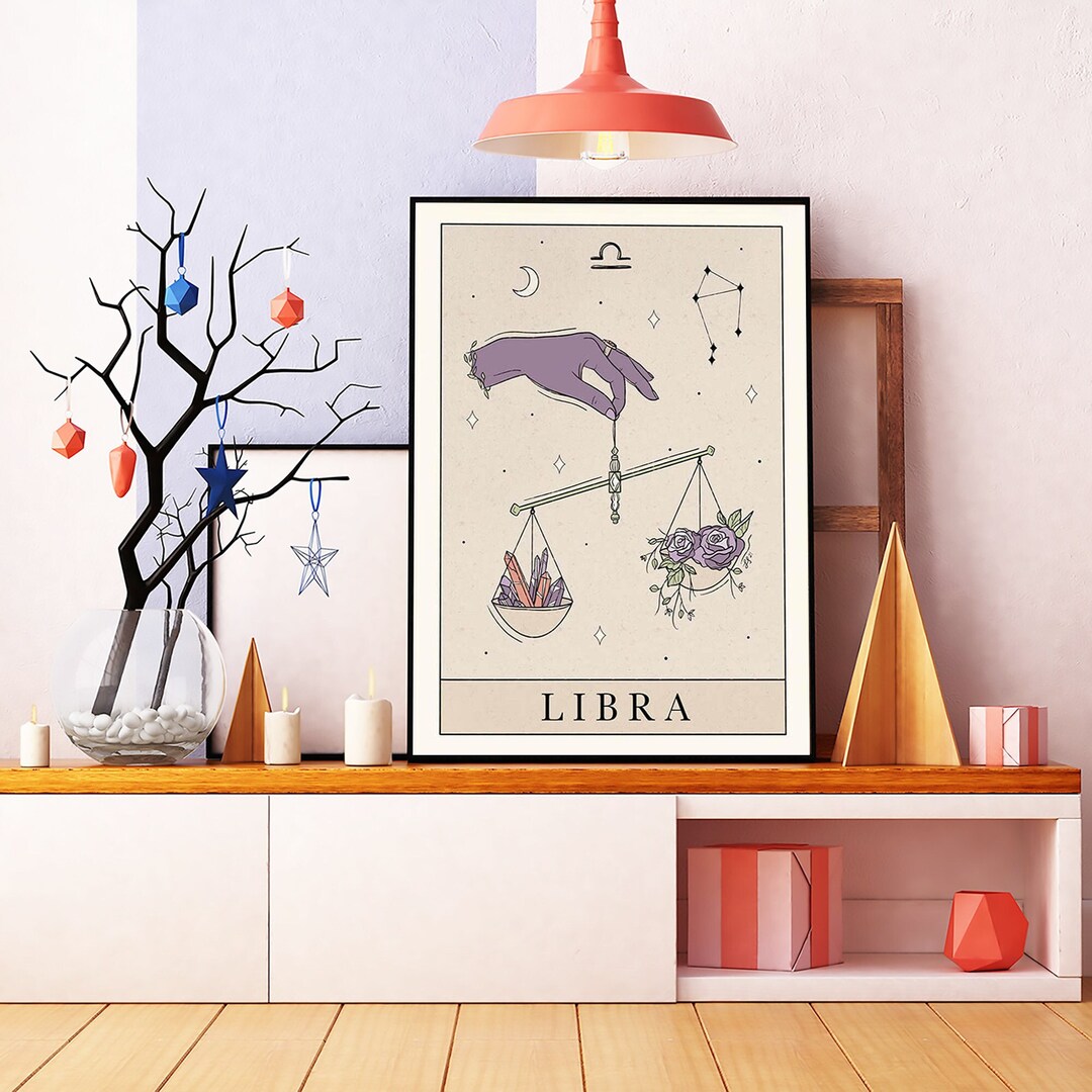 Libra Retro Bohe Constellation Libra Vintage Poster, Libra Zodiac Art, Libra Sign ...
