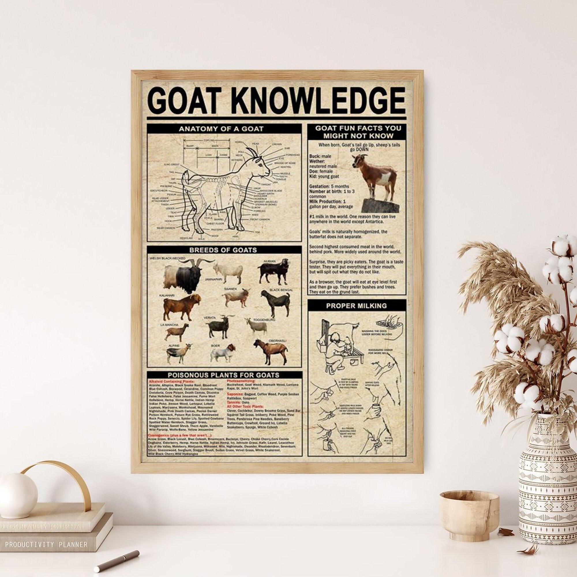 Goat Knowledge Poster, Goat Lover Gift, Goat Art Print, Vintage