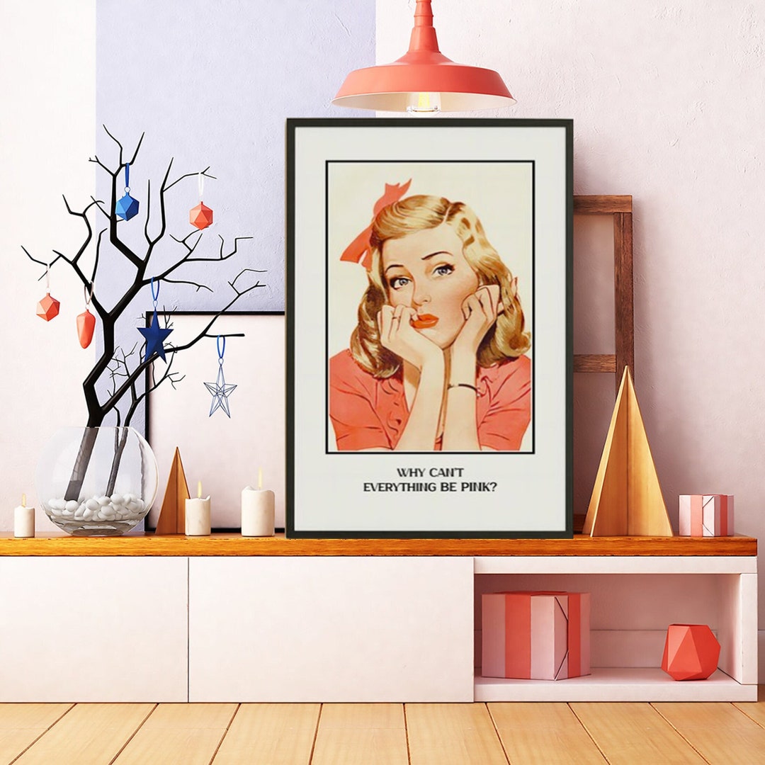 Retro Pink Girl Bathroom Wall Art Print, Addicted to Pink Trendy Poster ...