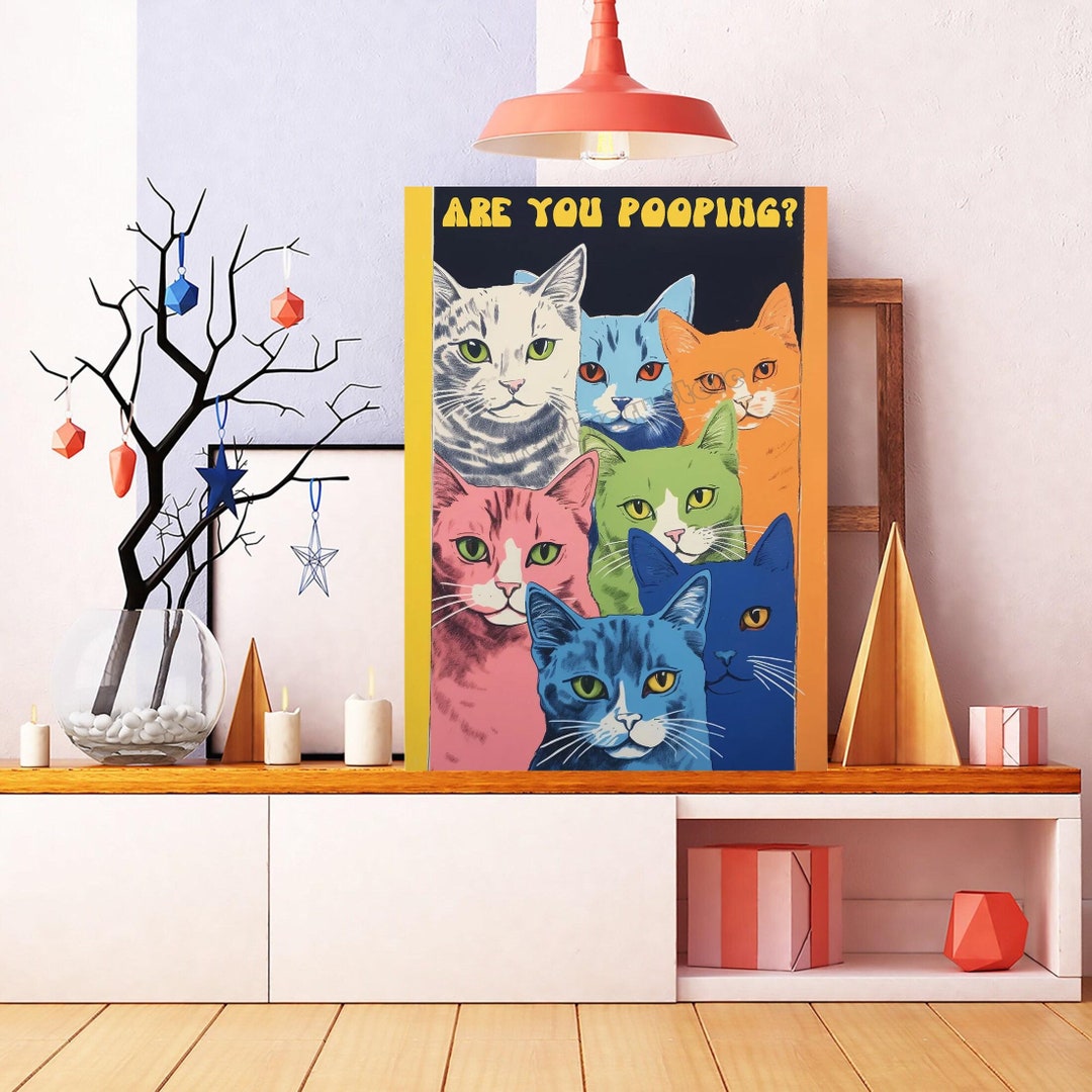 Funny Cat Posters for Bathroom, Are You Pooping Toilet Poster, Bathroom ...