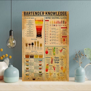 Unframed Bartender Knowledge Vintage Poster, Vintage Knowledge Poster Home , Bartender Lovers Poster, Wine Tasting Guide Poster,
