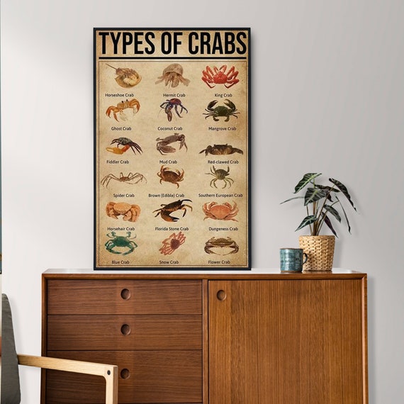 Unframed Types Of Crabs Poster, Crabs Lover Gift, Crabs Art Print, Vintage Knowledge Poster, Crabs Vintage Art, Home , Education