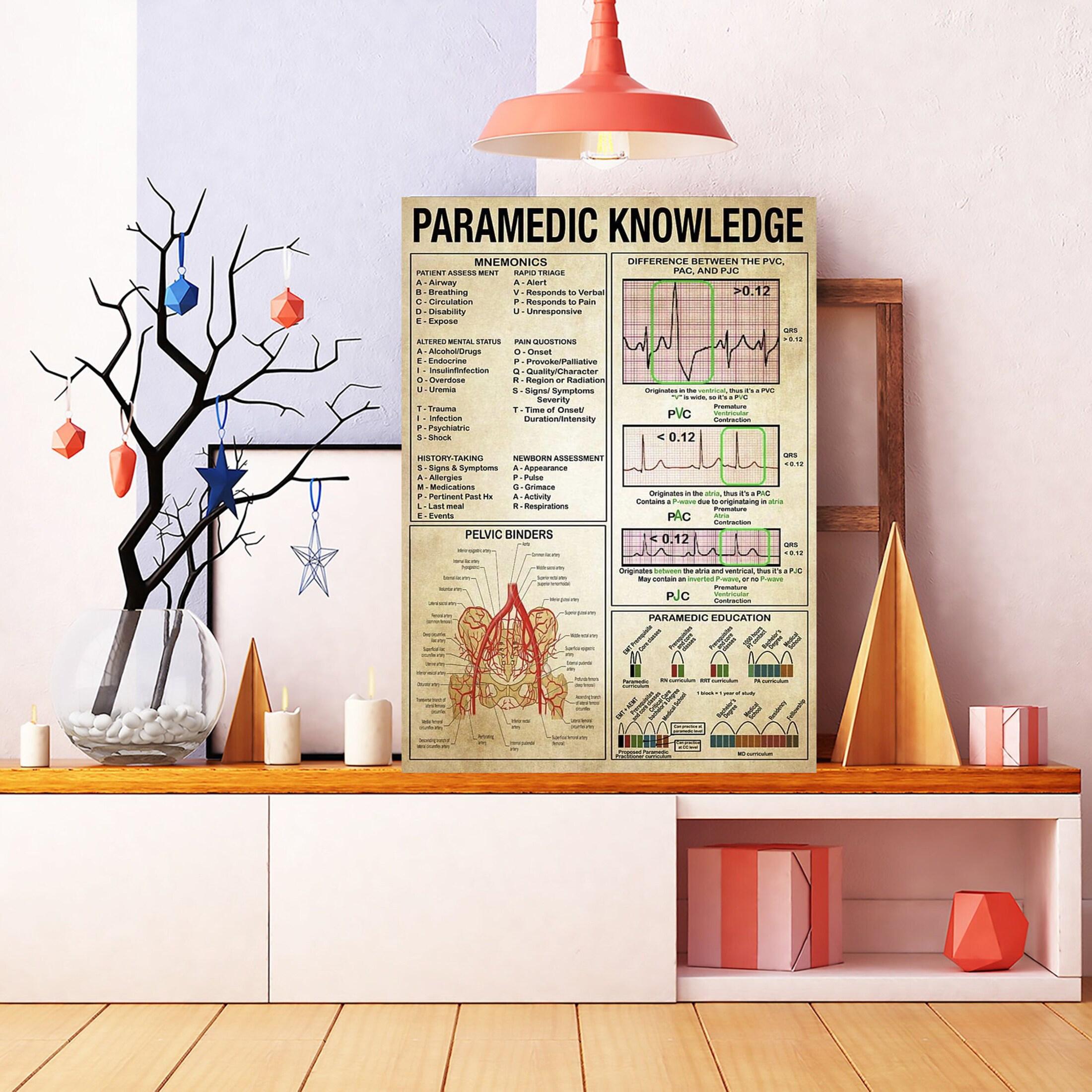 Affiche sans cadre sur les connaissances paramédicales, impression d'art mural connaissances paramédicales, PVC PAC PJC cadeau pour ambulancier paramé